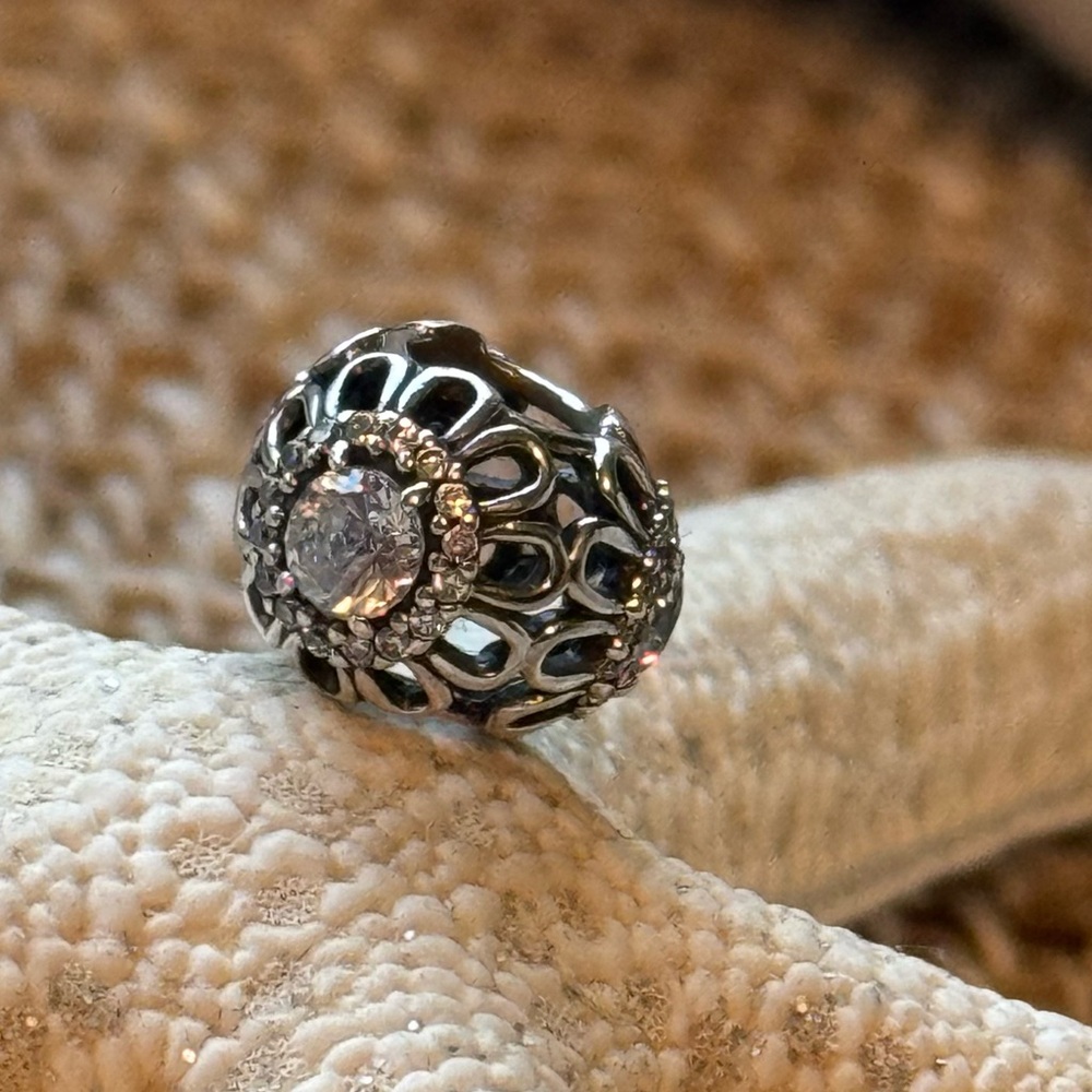Pandora Floral Cubic Zirconia Sterling Silver Bead Charm *Authentic* - Picture 4 of 6